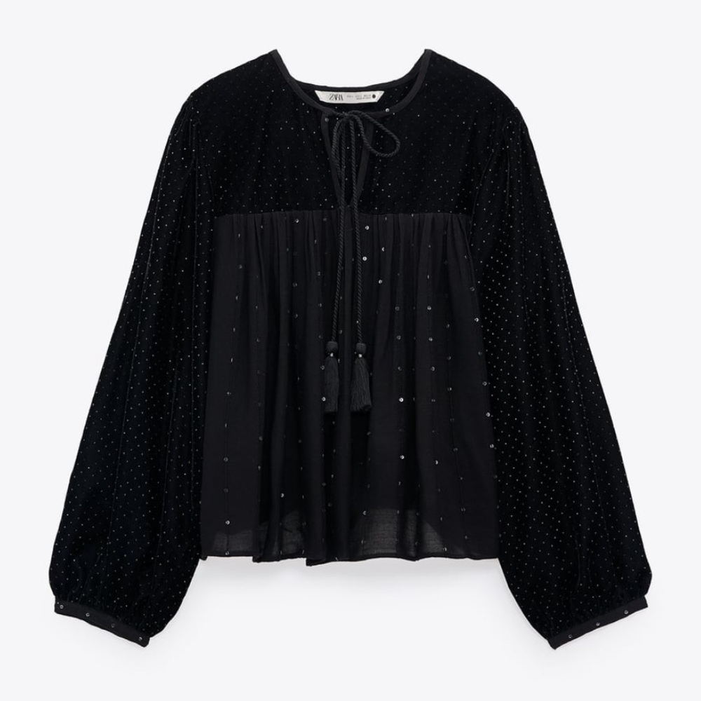 ZARA SEQUINNED VELVET BLOUSE